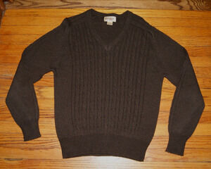 Vintage 70s Mens Medium Campus Brown Sweater VNeck Acrylic